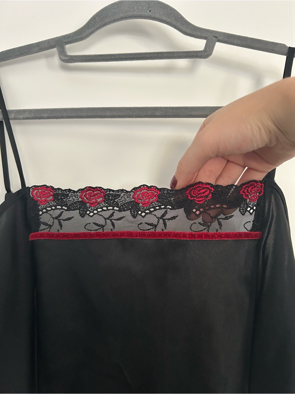 Vintage Y2K Black Lace Floral Embroidered Trim Slip Dress - Picture 2 of 5
